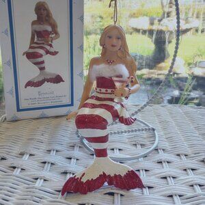 December Diamonds PEPPERMINT Mermaid Figurine Ornament holding Candy Cane Martin